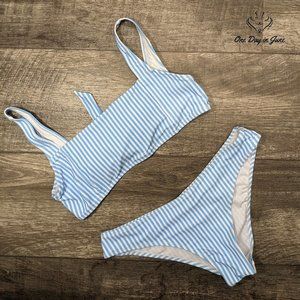 Amzbrly Cropped Tie Back Striped Bikini Swimsuit Size L